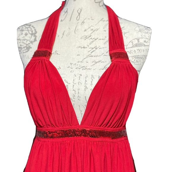 Night Way Collections Halter Sequins Embellished Dress Size Large Red - Picture 2 of 5